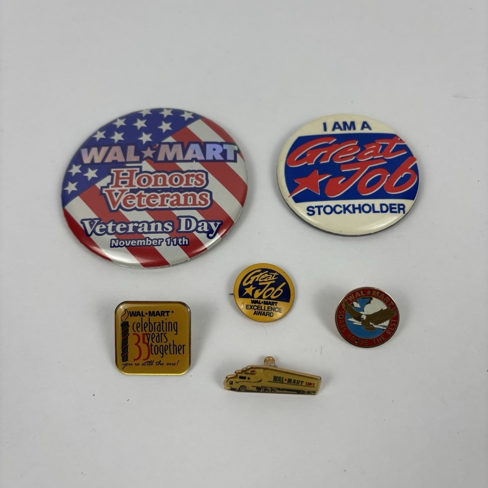 Vintage Wal-Mart Lapel Pin Lot (6) Semi Truck Stockholder Great Job Promo